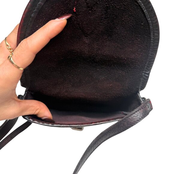 Re-Issue 1976 Roots Bavarian Leather Crossbody Satchel Black/Wine Red Purse - Picture 8 of 13
